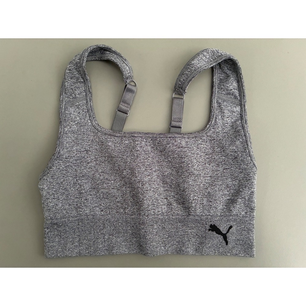 Puma Womens Seamless Sports Bra Heather Grey Adjustable Straps Small